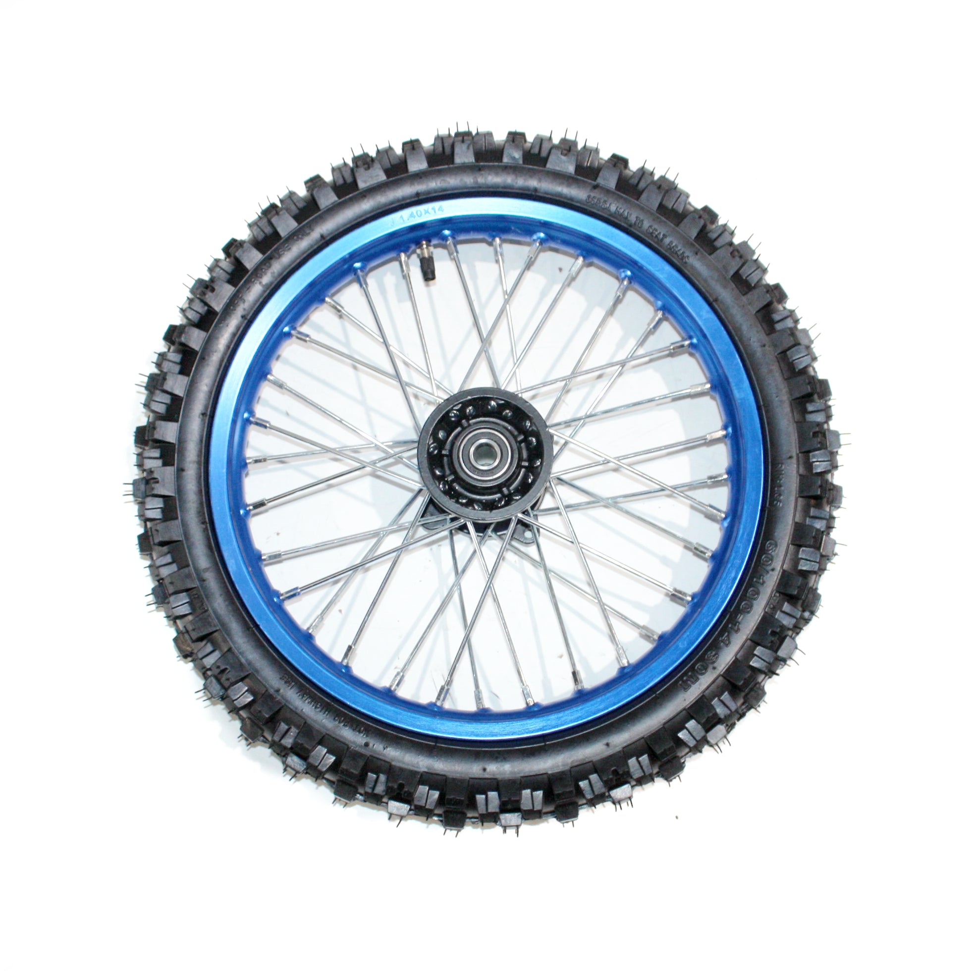 BLUE 12mm Axle 60/100 - 14 14" Inch Front Wheel Rim Knoby Tyre