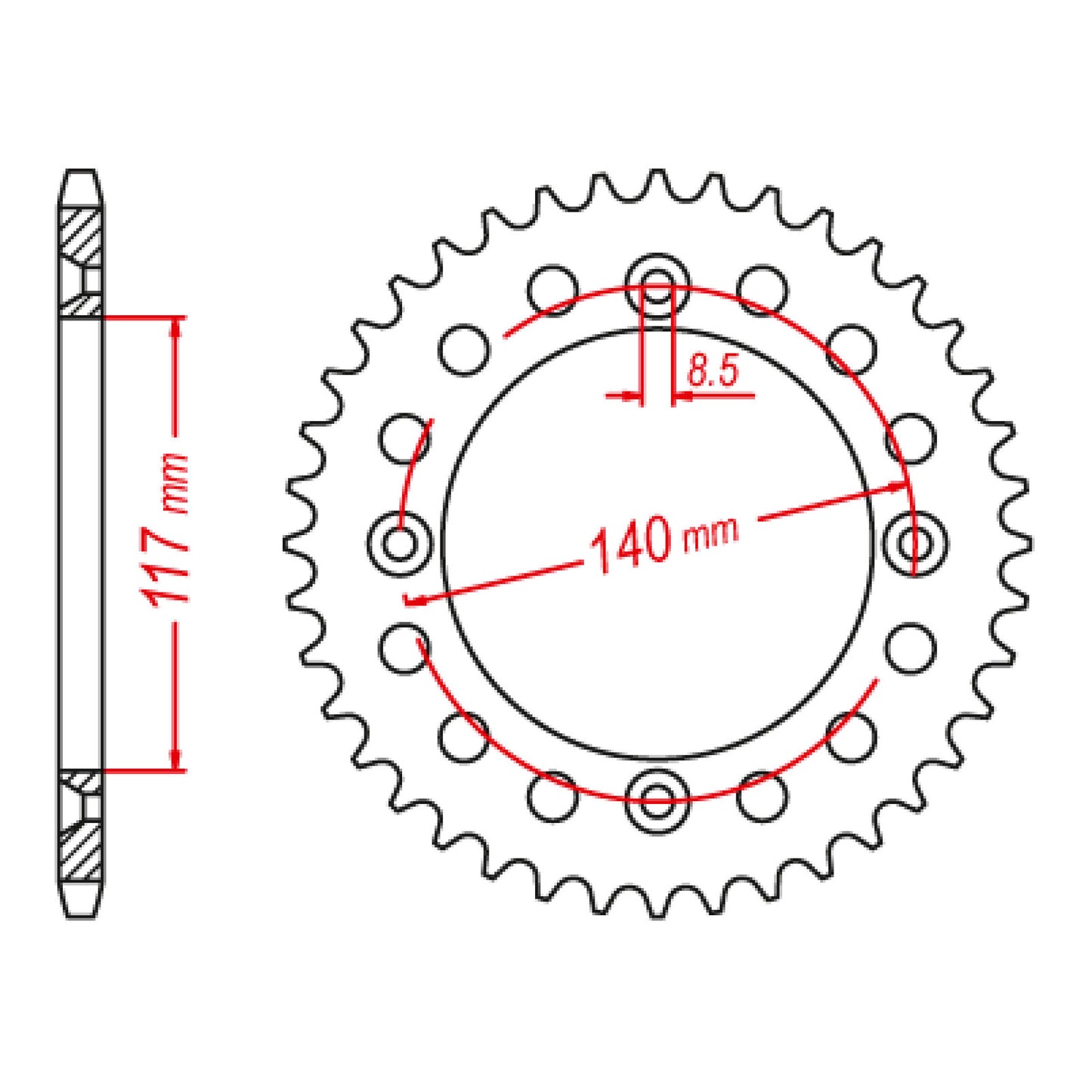 MTX 831 Steel Rear Sprocket #428 (46T) (11-39K-46)