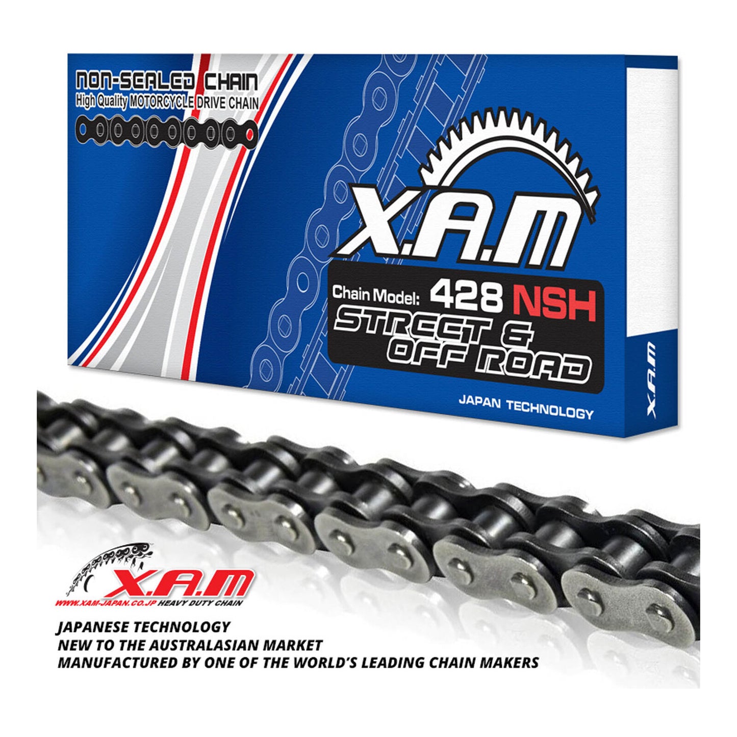 XAM 428NSH Non-Sealed Heavy Duty Chain (124L) with Clip Link