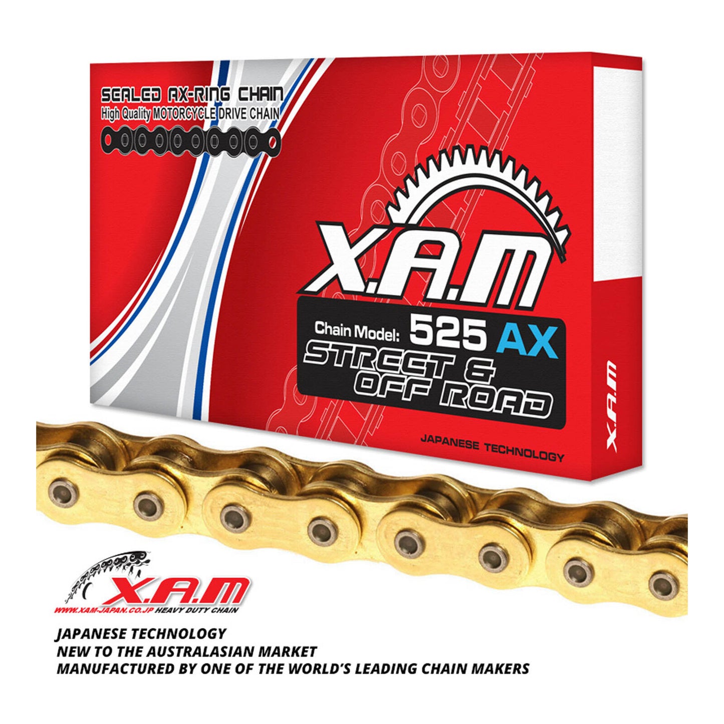 XAM 525AX X-Ring Chain - Gold / Gold (120L) with Rivet Link