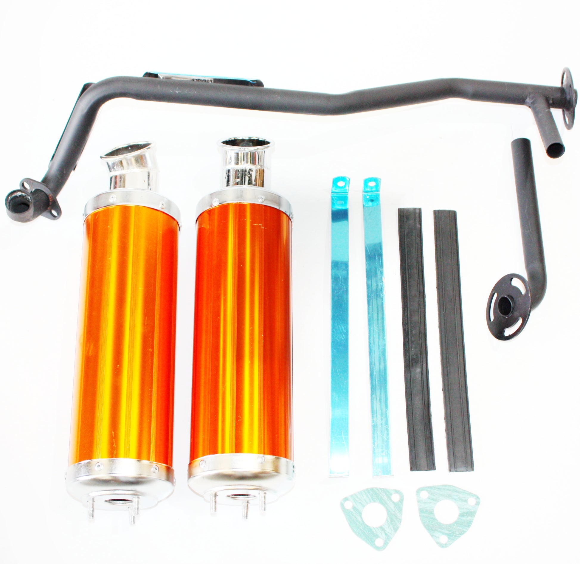 Twin Exhaust Pipe + Alloy Mufflers 110 125cc Bull Style Farm Quad Dirt Bike ATV