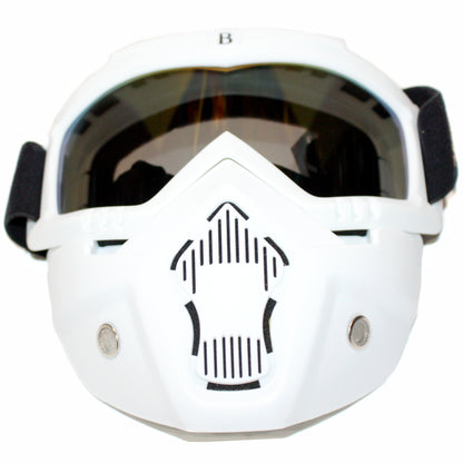 White Full Face Paintball Airsoft Mask Motorcycle Tint Goggle Tactical Detachable