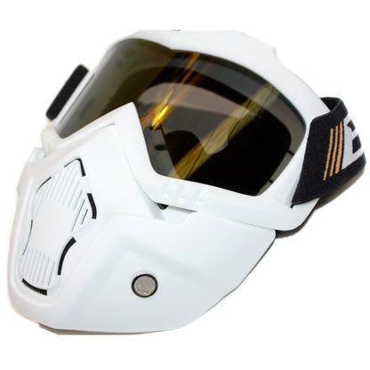 White Full Face Paintball Airsoft Mask Motorcycle Tint Goggle Tactical Detachable