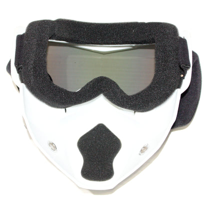 White Full Face Paintball Airsoft Mask Motorcycle Tint Goggle Tactical Detachable