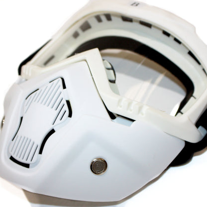 White Full Face Paintball Airsoft Mask Motorcycle Clear Goggle Tactical Detachable