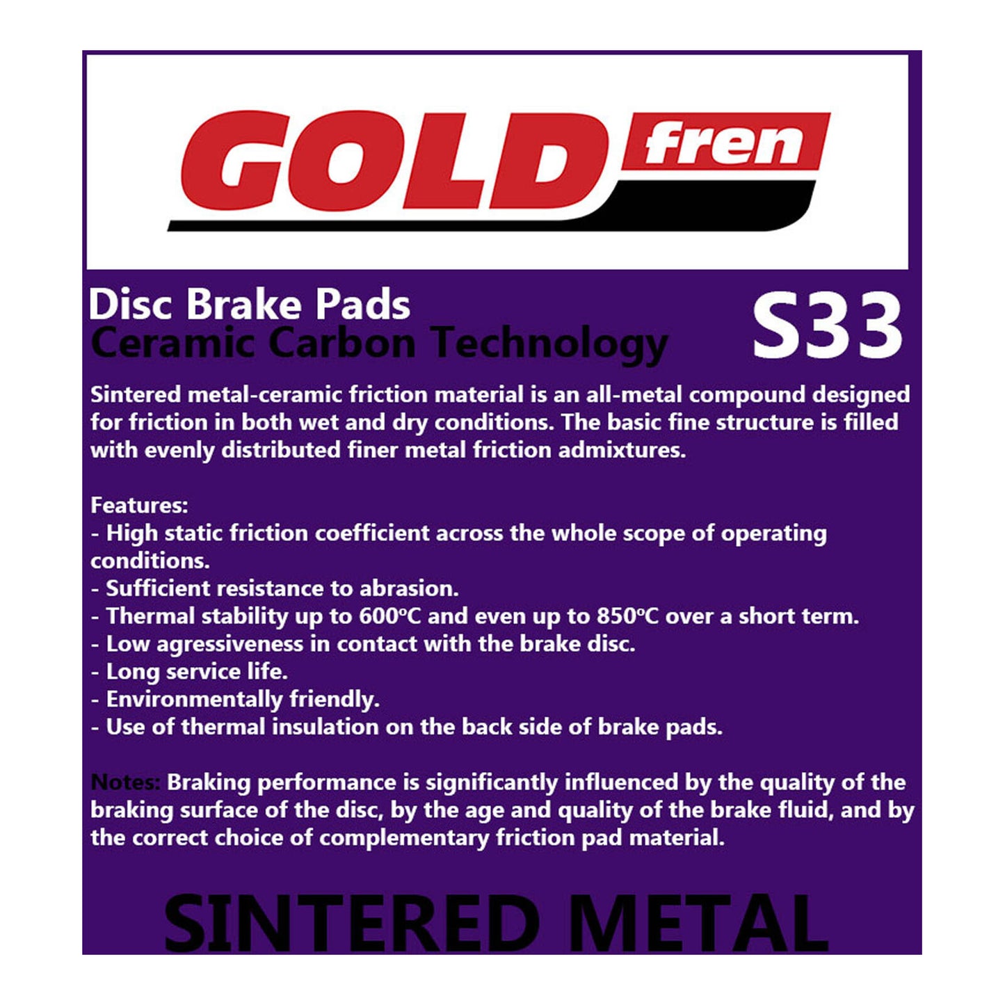 GOLDfren Brake Pads - S33 Sintered Racing