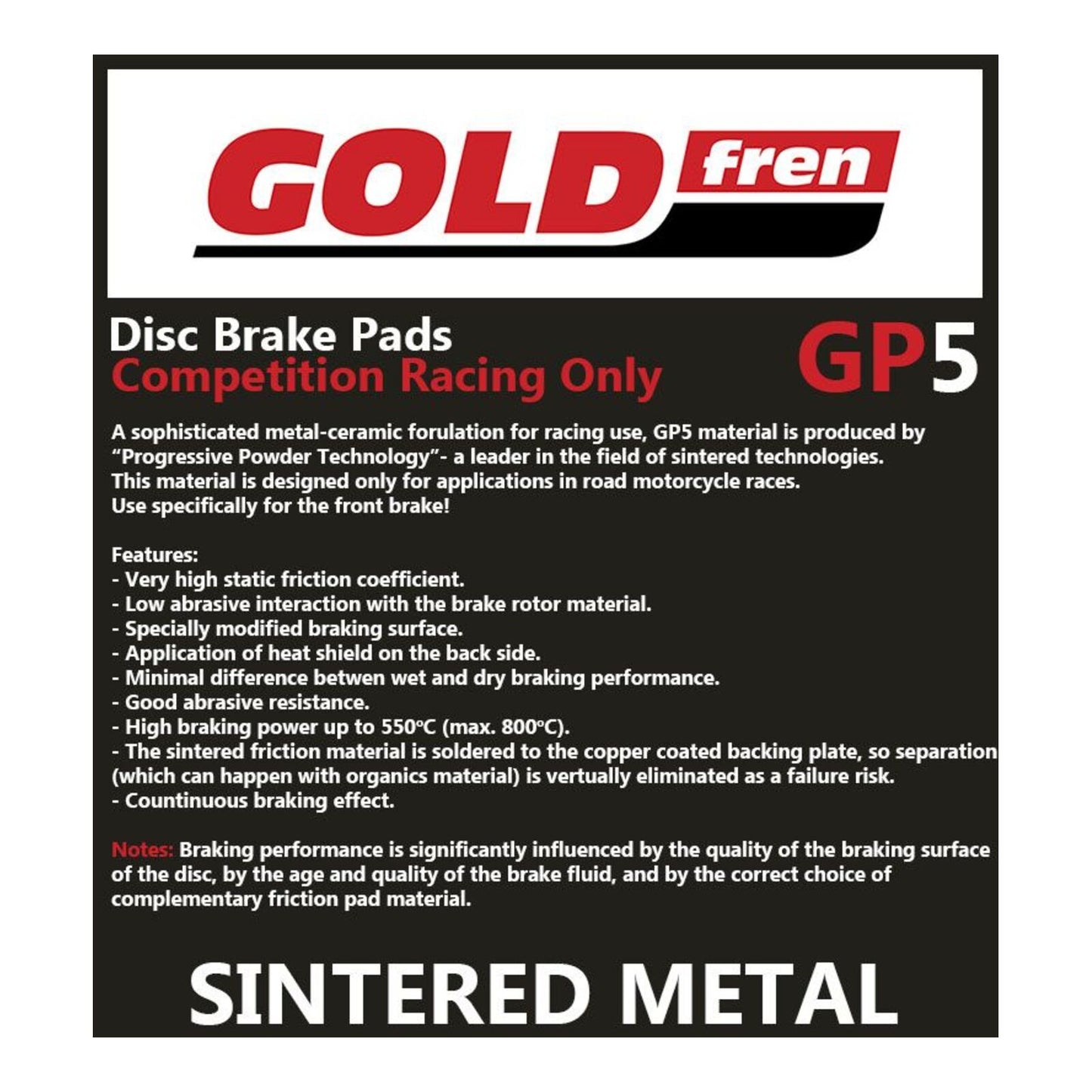 GOLDfren Brake Pads - GP5 Sintered Racing