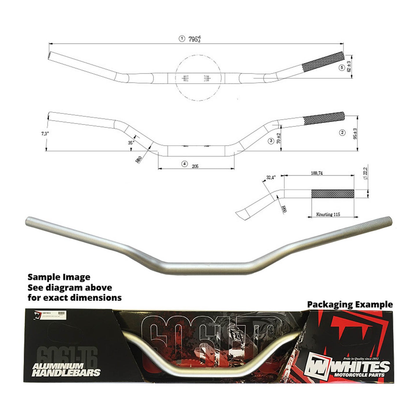 Whites Handlebar Taper AL6061 Silver CR High 1 1/8" (28.6mm)