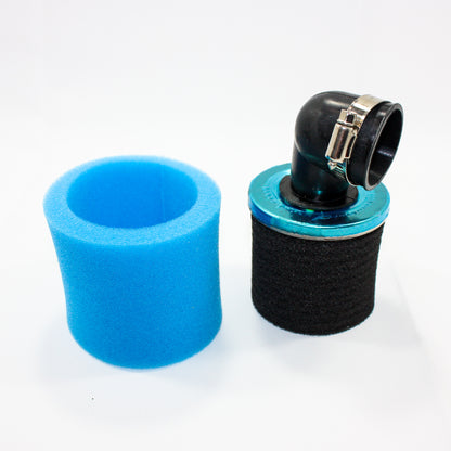 BLUE 35mm 90 Degree Bent Angled Air Filter Pod Cleaner PIT QUAD DIRT BIKE ATV