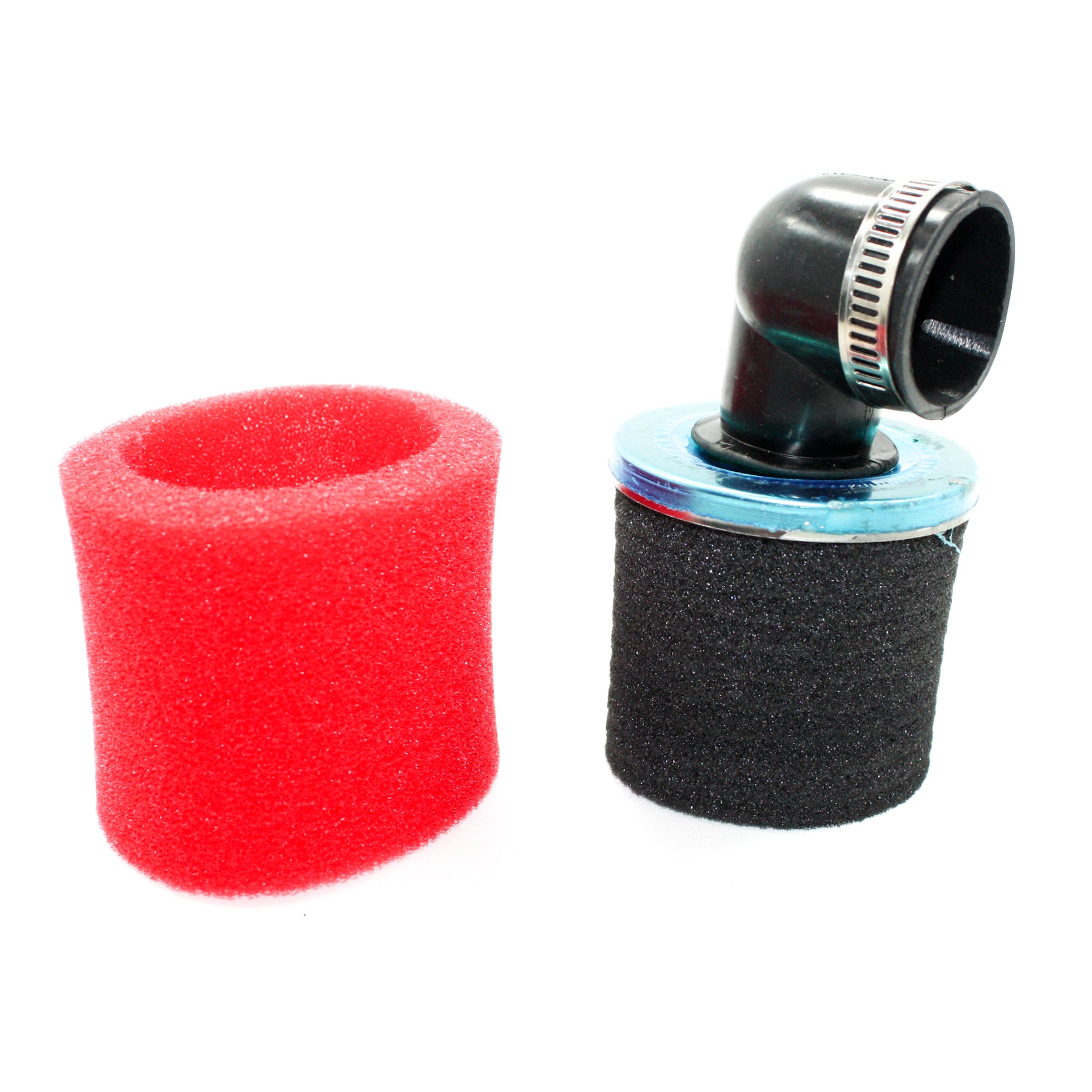 RED 35mm 90 Degree Bent Angled Air Filter Pod Cleaner PIT QUAD DIRT BIKE ATV