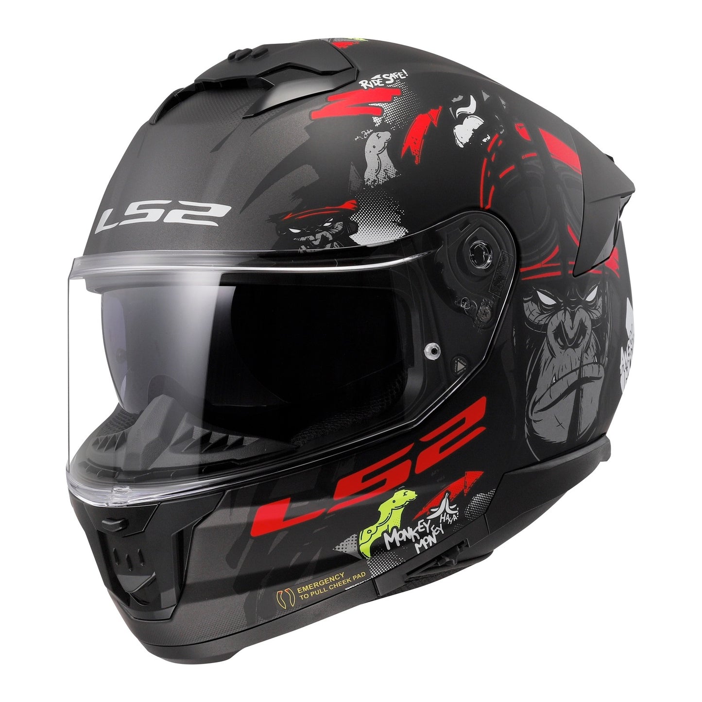LS2 FF808 Stream II (2XL) Angry Monkey - Matte Black / Red 06