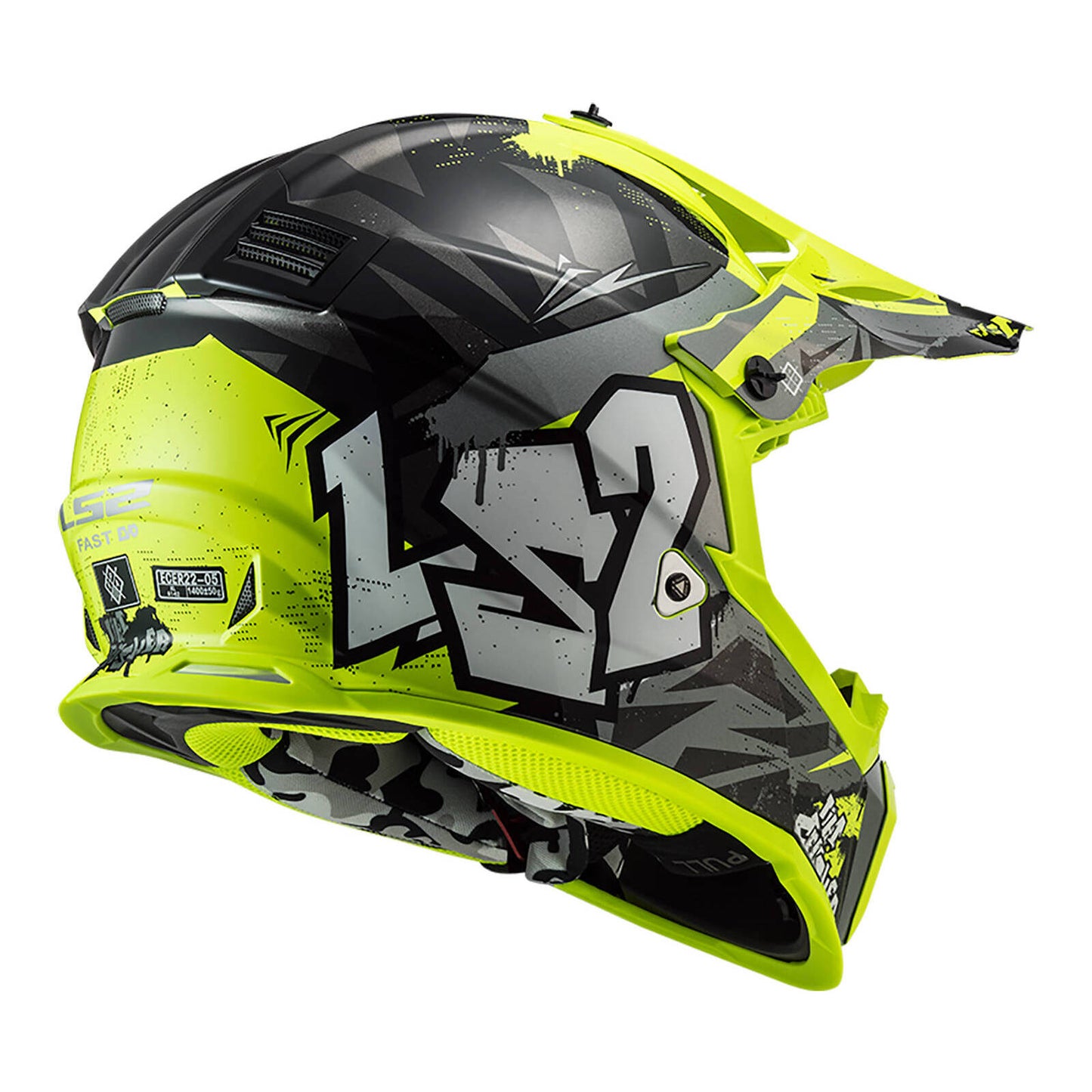 LS2 MX437 Fast Evo Mini (YS) Crusher - Black / Grey / Hi-Vis Yellow