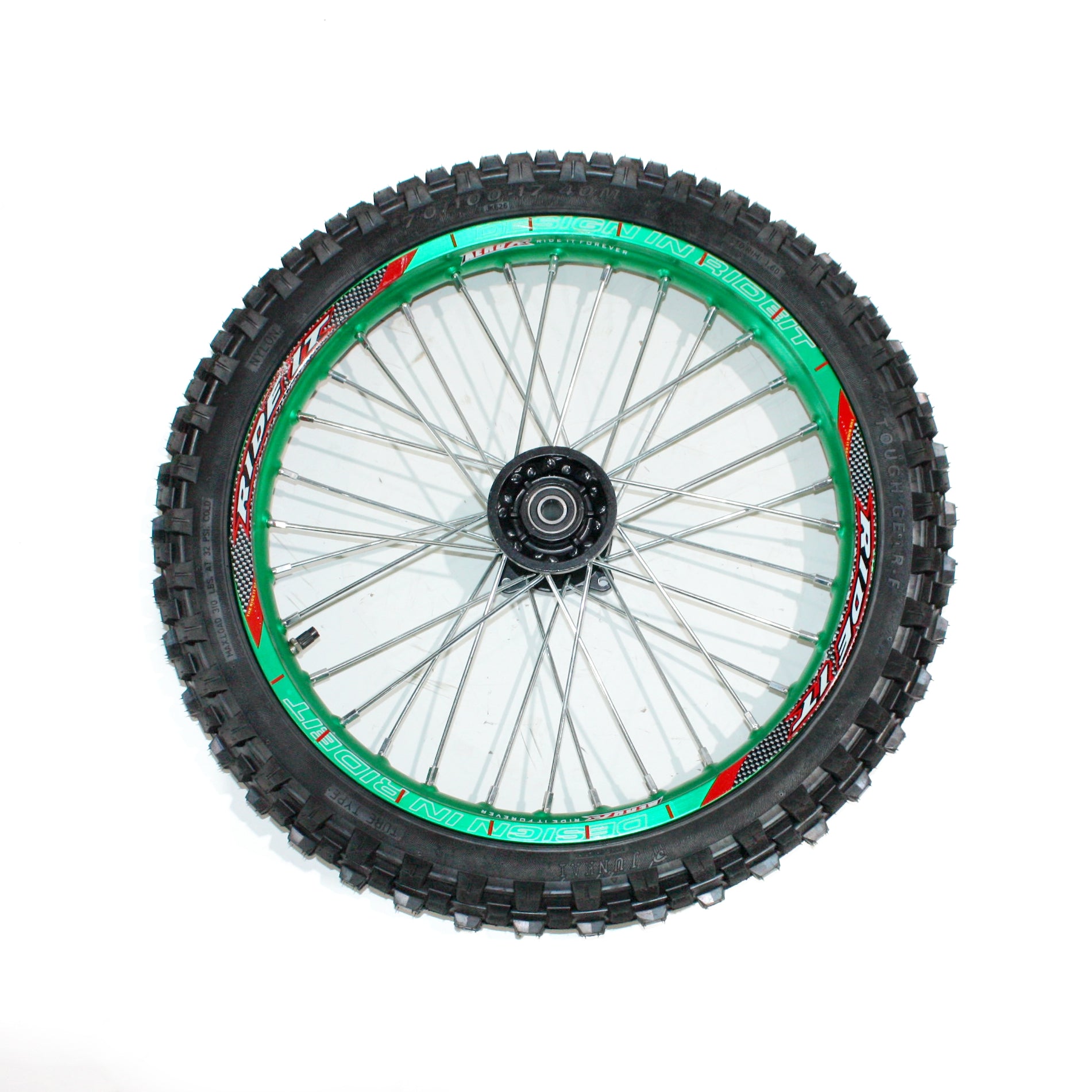 GREEN 15mm 17 Inch Front 14 inch Alloy Rear Wheel Rim Tyre Tire PIT Dirt Bike