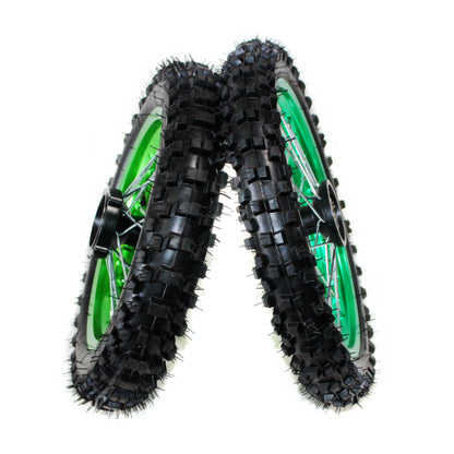 GREEN 15mm 14 Inch Front + 12 Inch Rear Wheel Rim Tyre Tire PIT PRO Dirt Bike