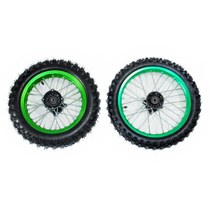 GREEN 15mm 14 Inch Front + 12 Inch Rear Wheel Rim Tyre Tire PIT PRO Dirt Bike