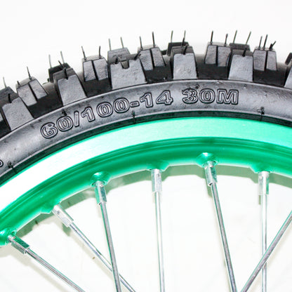 GREEN 15mm 14 Inch Front + 12 Inch Rear Wheel Rim Tyre Tire PIT PRO Dirt Bike