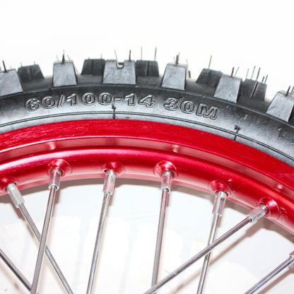 RED 15mm Axle 60/100 - 14 14&quot; Inch Front Wheel Rim Knobby Tyre PIT PRO Dirt Bike