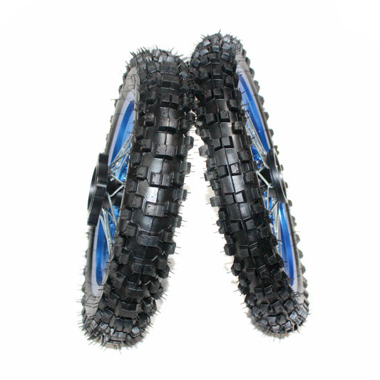 BLUE 15mm 14 Inch Front + 12 Inch Rear Wheel Rim Tyre Tire PIT PRO Dirt Bike