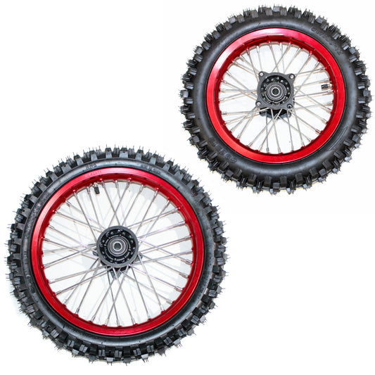 RED 12mm 14 Inch Front + 12 Inch Rear Back Wheel Rim Tyre Tire PIT PRO Dirt Bike