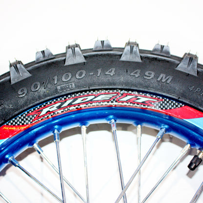 BLUE 90/100 - 14 14&quot; Inch Rear Back Wheel Rim Knobby Tyre Tire PIT PRO Dirt Bike