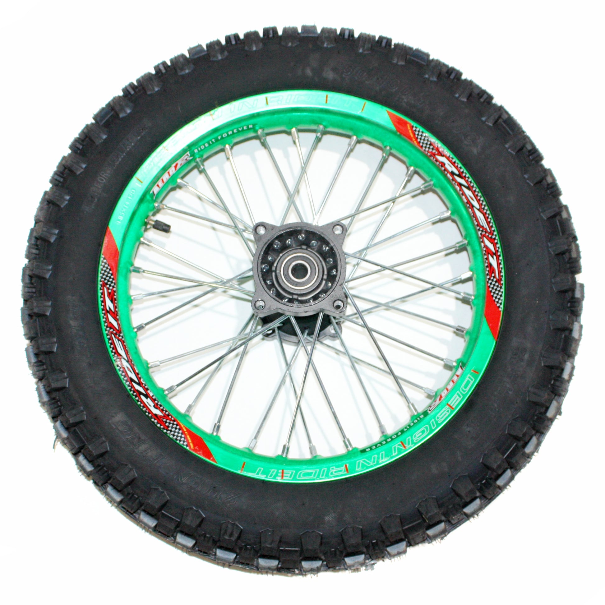 GREEN 90/100 - 14 14&quot; Inch Rear Back Wheel Rim + Tyre Tire PIT PRO Dirt Bike