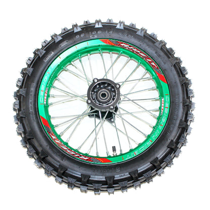 GREEN 15mm 17 Inch Front 14 inch Alloy Rear Wheel Rim Tyre Tire PIT Dirt Bike