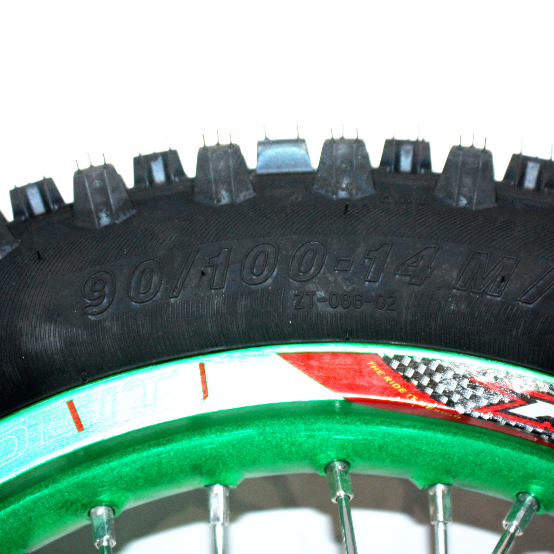 GREEN 90/100 - 14 14&quot; Inch Rear Back Wheel Rim + Tyre Tire PIT PRO Dirt Bike