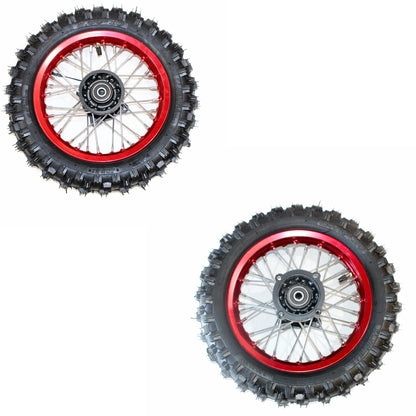 RED 12mm Axle 10" 10 Inch Front + Rear Wheel Rim Tyre Tire PIT PRO Dirt Bike