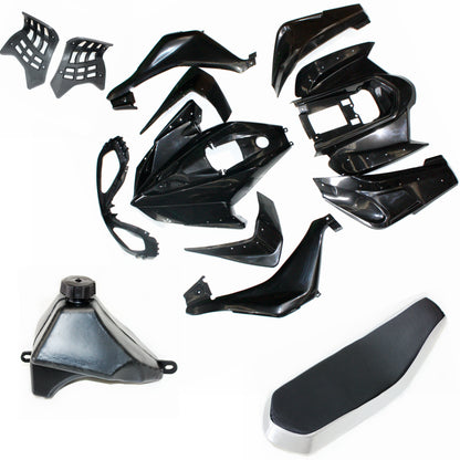 BLACK Plastics Fairing Fenders Kit Seat Fuel Tank 125cc Sport Quad Dirt Bike ATV