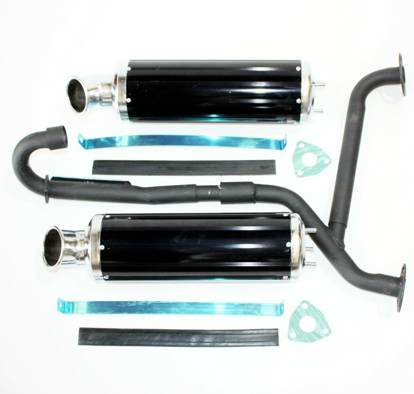 Twin Exhaust Pipe BLACK Alloy Muffler 250cc Hummer Style Farm Quad Dirt Bike ATV