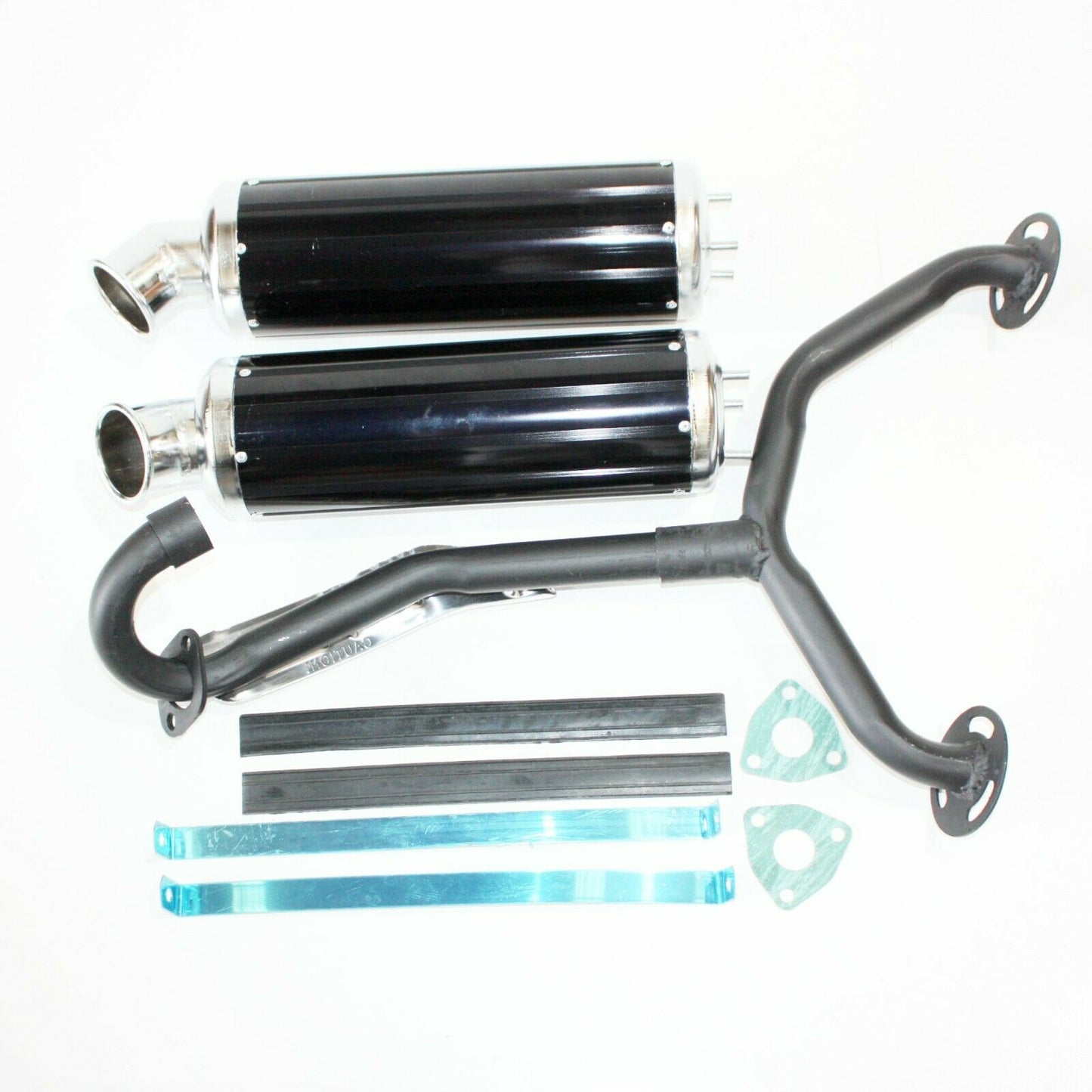 Twin Exhaust Pipe BLACK Alloy Mufflers 250cc Dinosaur Style Quad Dirt Bike ATV