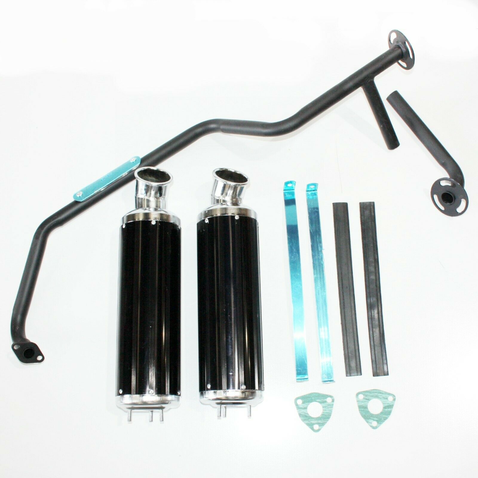 Twin Exhaust Pipe BLACK Alloy Mufflers GY6 150cc Bull Style Farm Quad Bike ATV