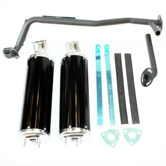 Twin Exhaust Pipe Black Alloy Mufflers 125cc Bull Style Farm Quad Dirt Bike ATV