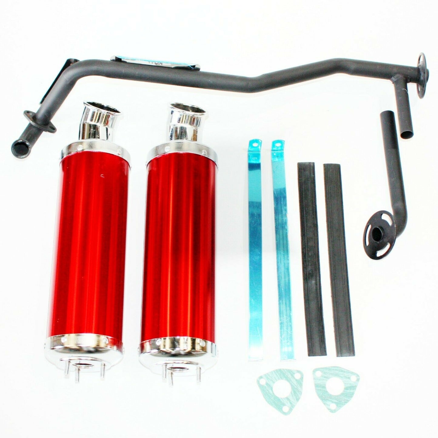 Twin Exhaust Pipe RED Alloy Mufflers 125cc Bull Style Farm Quad Dirt Bike ATV