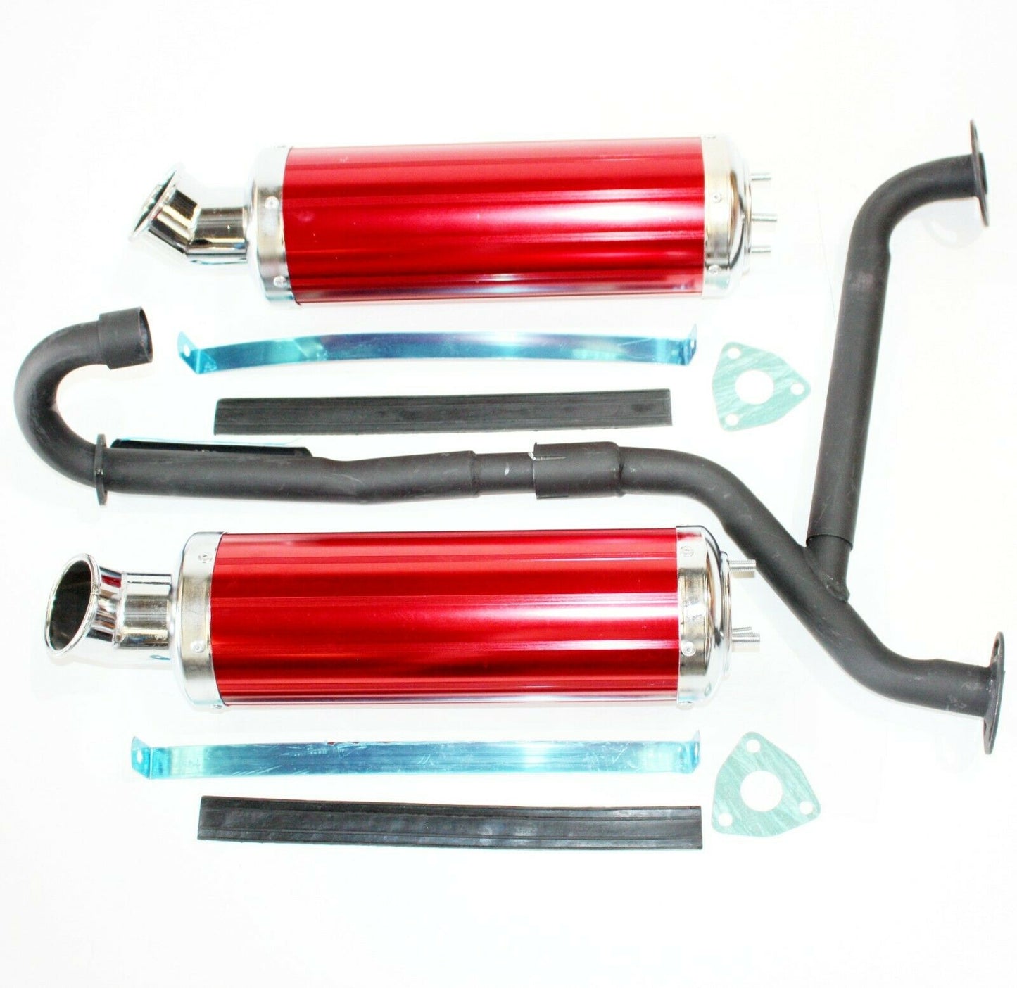 Twin Exhaust Pipe RED Alloy Mufflers 250cc Hummer Style Farm Quad Dirt Bike ATV