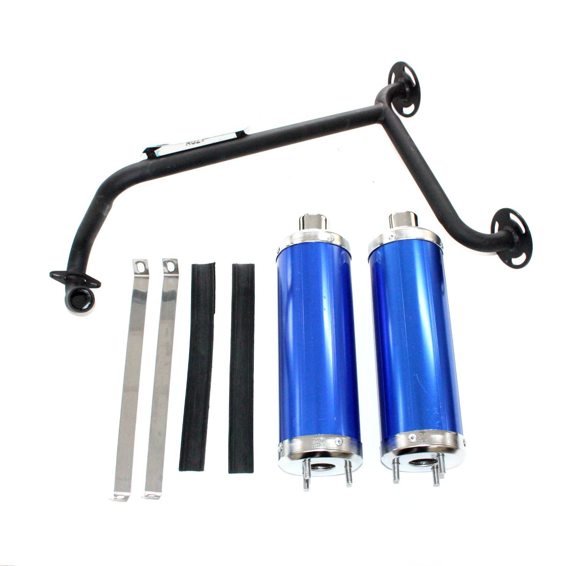 Twin Exhaust Pipe+ BLUE Alloy Mufflers 110cc Dinosaur Style Quad Dirt Bike ATV