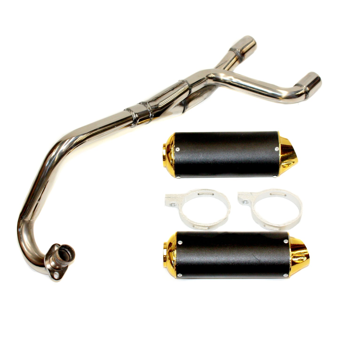 Twin Bigbore Exhaust Pipe + GOLD Muffler 125cc 150cc 160cc PIT PRO DIRT BIKE